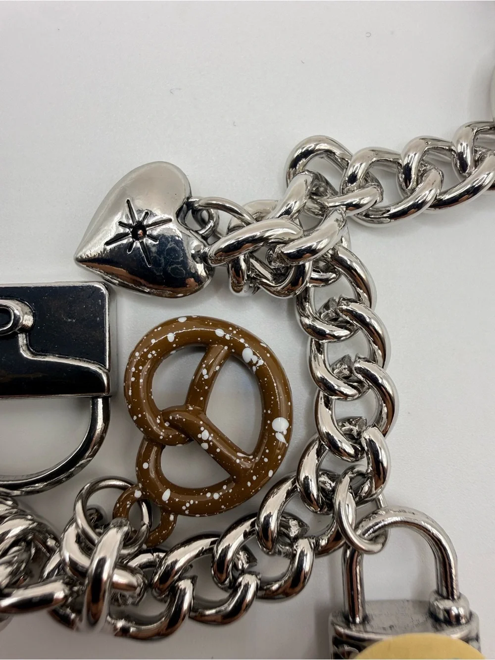 Silver Charm Chain Keyring with Heart, Padlock and Novelty Charms